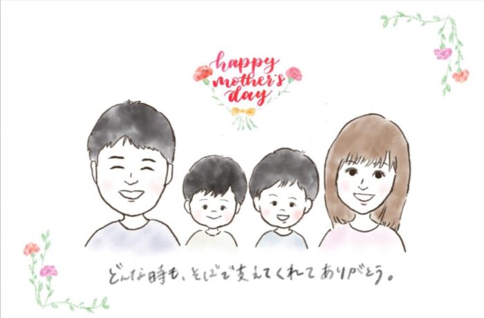 藤田文武の妻と息子たちの似顔絵